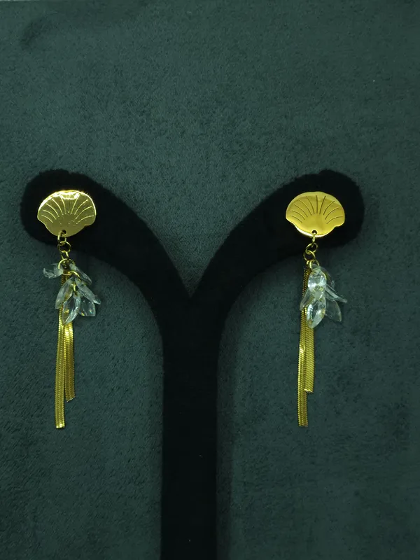 Gold_Shell_Crystal_Tassel_Drop_Earrings_For_Women
