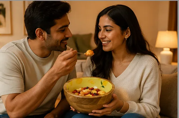 NESTMART_Premium_&_Durable__Wooden_Serving_Bowl_with_Citrus_Bloom_artwork_|_Multipurpose_Fruit,_Salad_&_Snack_Bowl_|_Handcrafted_Wooden_Bowl