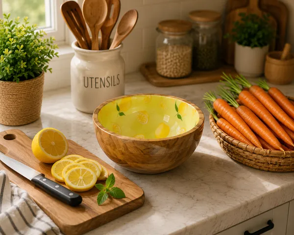 NESTMART_Premium_&_Durable__Wooden_Serving_Bowl_with_Citrus_Bloom_artwork_|_Multipurpose_Fruit,_Salad_&_Snack_Bowl_|_Handcrafted_Wooden_Bowl