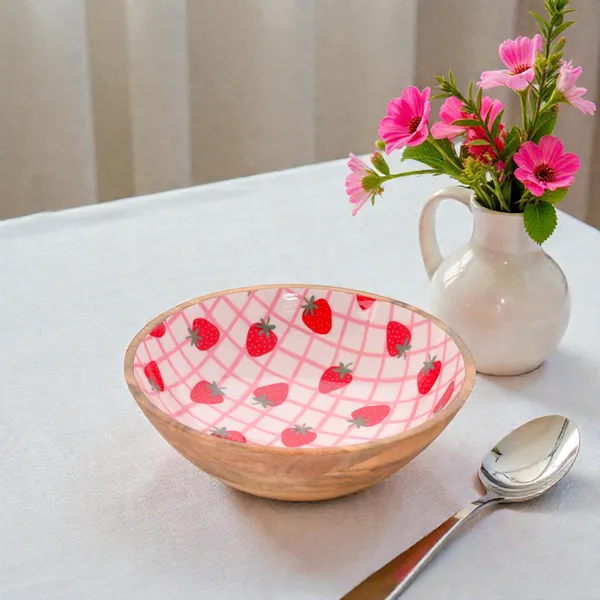 Wooden_Enamel_Fruit_Bowl_With_Strawberry_Motif