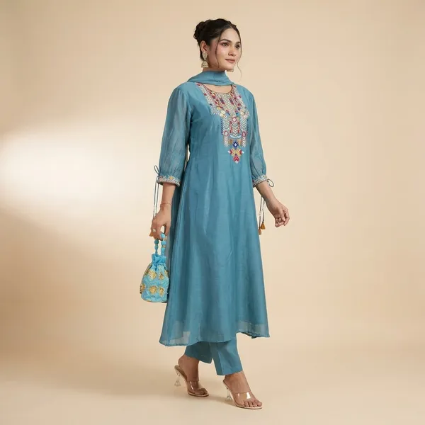 Blazing_Blue_Chanderi_Cotton_Anarkali_For_Women