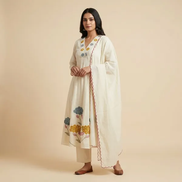 Cream_A-Line_Cotton_Anarkali_For_Women