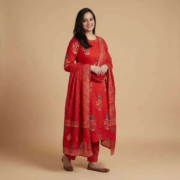 Red_Pure_Fine_Cotton_Anarkali_For_Women