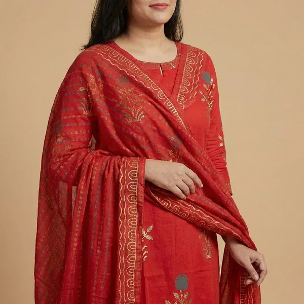 Red_Pure_Fine_Cotton_Anarkali_For_Women