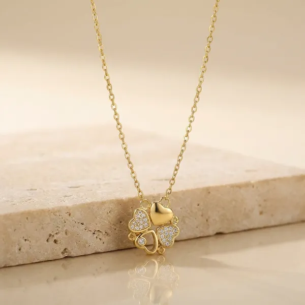 18K_Gold_Plated_Sparkling_Four-Leaf_Clover_Heart_Pendant_Necklace_-_Gold_Tone