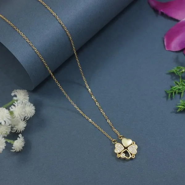 18K_Gold_Plated_Sparkling_Four-Leaf_Clover_Heart_Pendant_Necklace_-_Gold_Tone