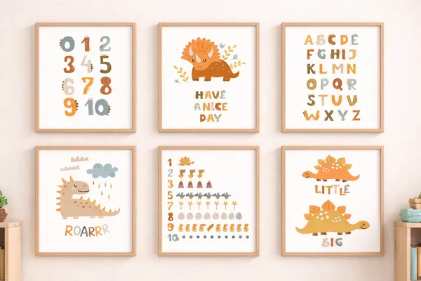 Dinosaur_Nursery_Wall_Art_Set_Of_6_Frames_Educational_D_Cor_Prints