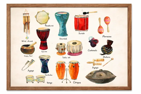 World_Percussion_Instruments_Poster_Customizable_Framed_Classroom_Wall_Art