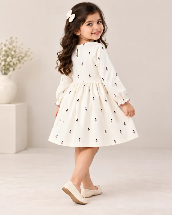 Snitz_Girls_Cream_Floral_Print__Frock__with_Lace_&_Bow_Detail
