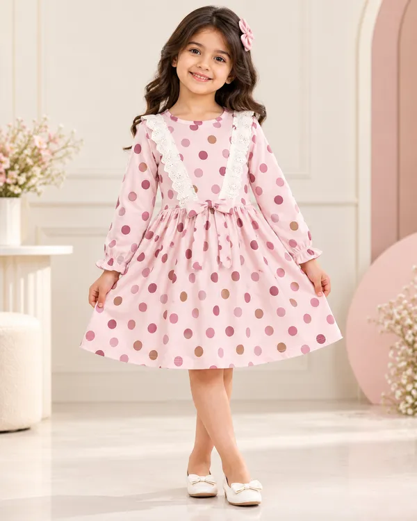 Snitz_Pink_Polka_Dot_Long-Sleeve_Frock_with_Lace_Trim_&_Bow