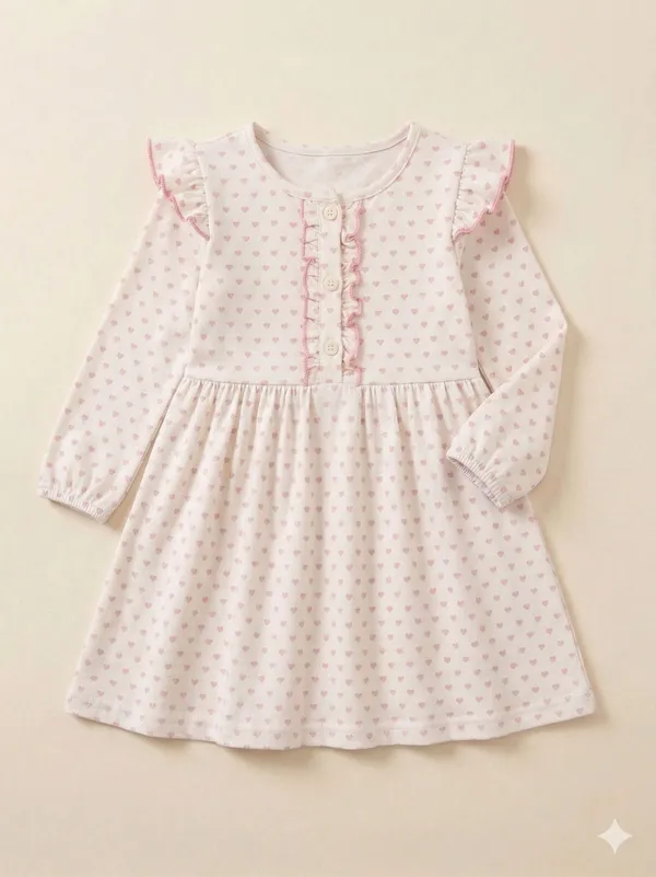 Snitz_Pink_Color_Heart_Printed_Girls_Cotton_Frock