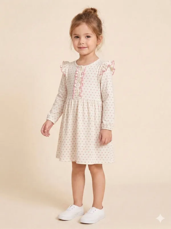 Snitz_Pink_Color_Heart_Printed_Girls_Cotton_Frock