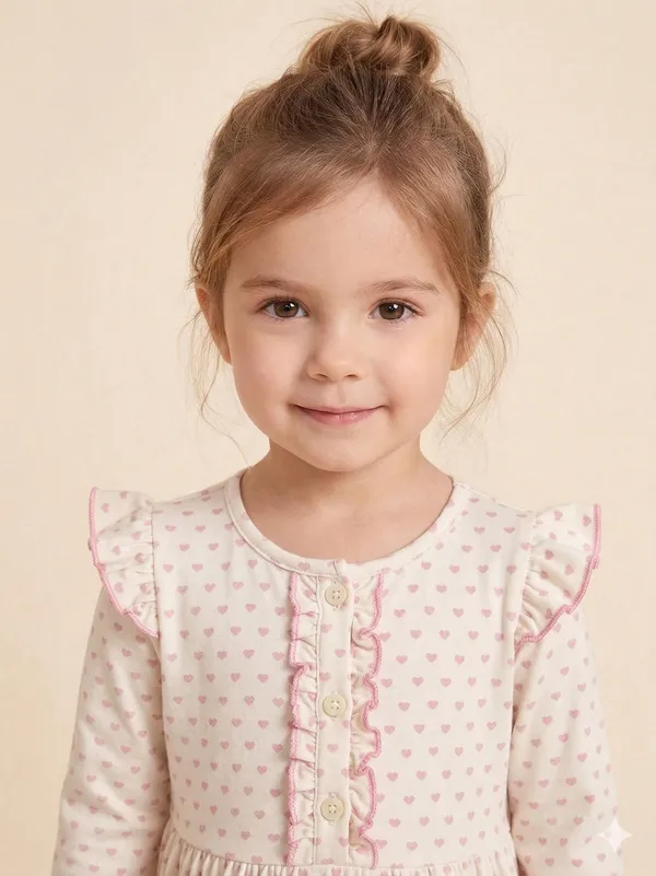 Snitz_Pink_Color_Heart_Printed_Girls_Cotton_Frock