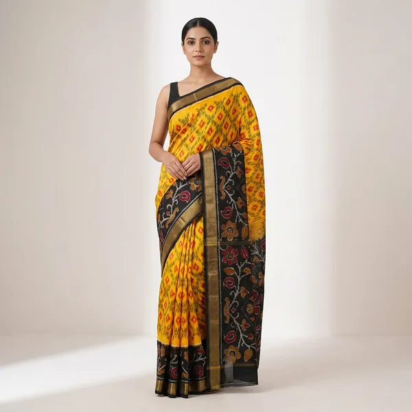 Yellow_Pochampally_Saree_For_Women