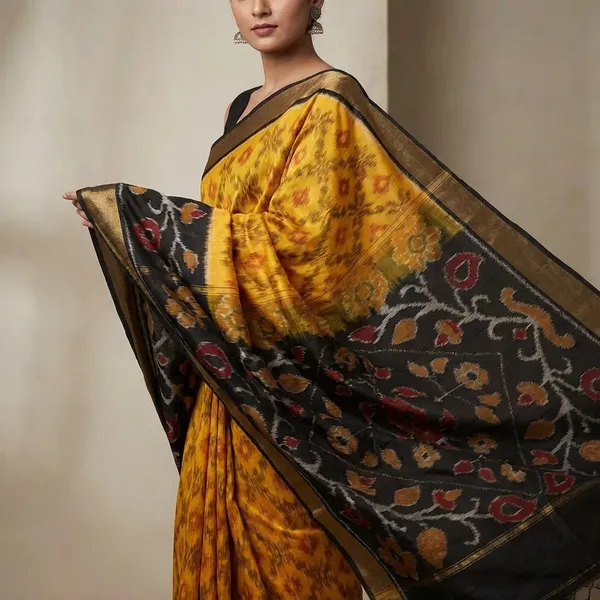 Yellow_Pochampally_Saree_For_Women