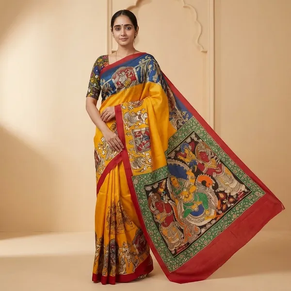 Yellow_And_Red_Linen_Saree_For_Women