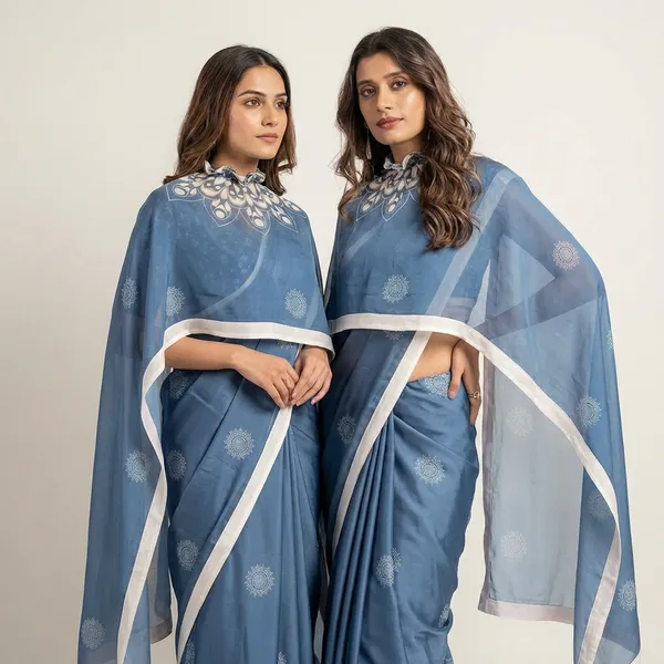Ocean_Blue_And_White_Satin_Georgette_Saree_For_Women