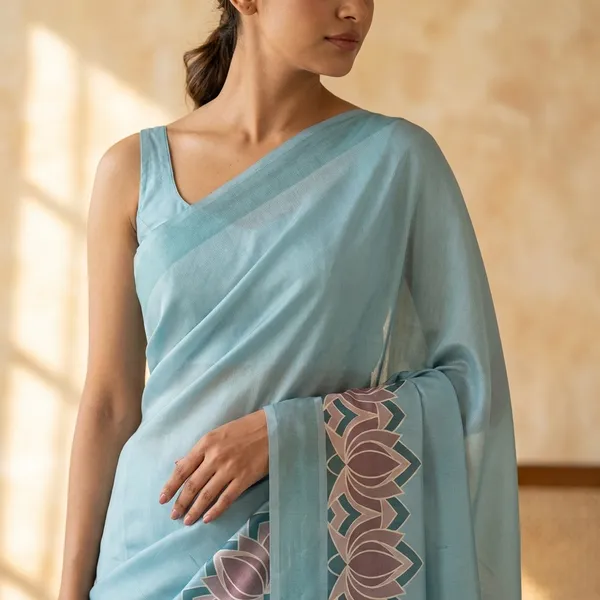 Teal_Blue_Satin_Georgette_Saree_For_Women