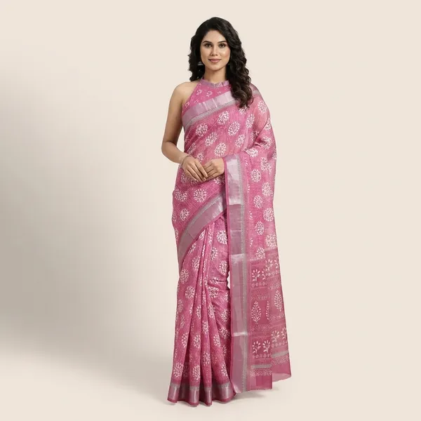 Magenta_And_White_Linen_Saree_For_Women