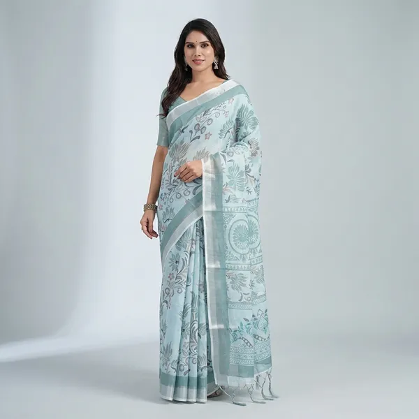 Mint_Green_Linen_Saree_For_Women