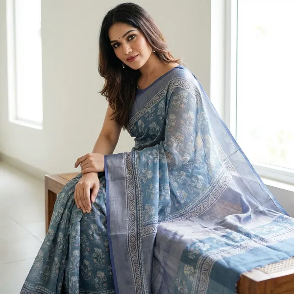 Blue_Linen_Saree_For_Women