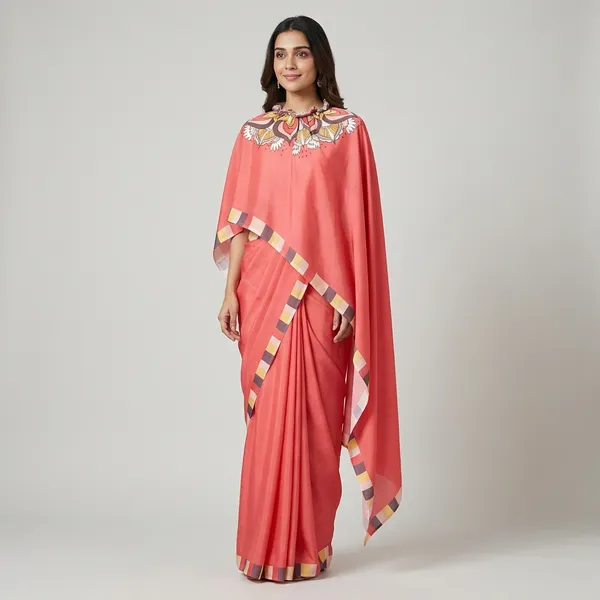 Coral_Red_Satin_Georgette_Saree_For_Women