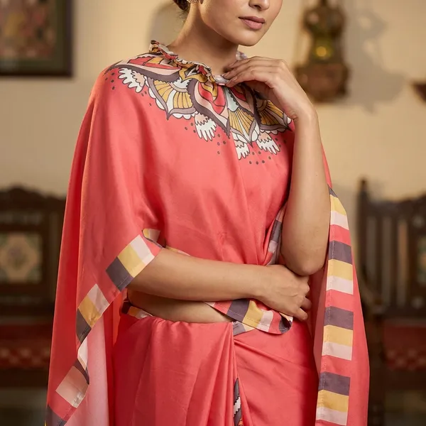 Coral_Red_Satin_Georgette_Saree_For_Women