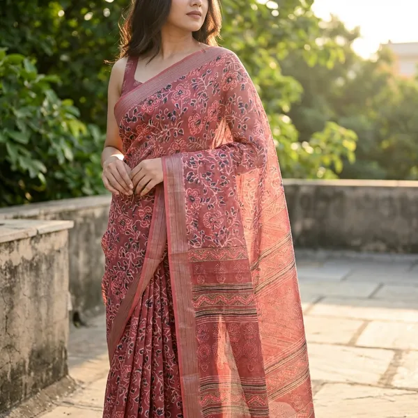 Rust_Red_Linen_Saree_For_Women