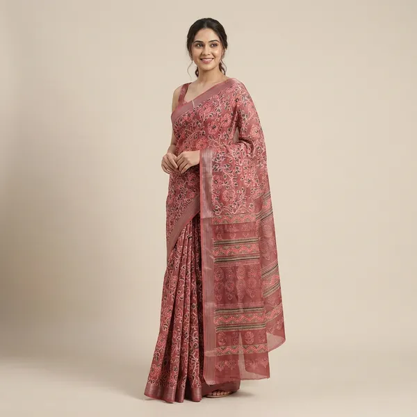 Rust_Red_Linen_Saree_For_Women