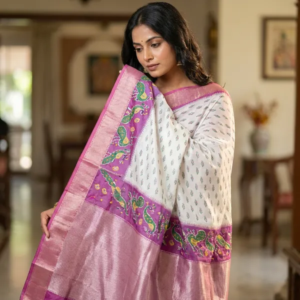Purple_And_White_Pochampally_Saree_For_Women