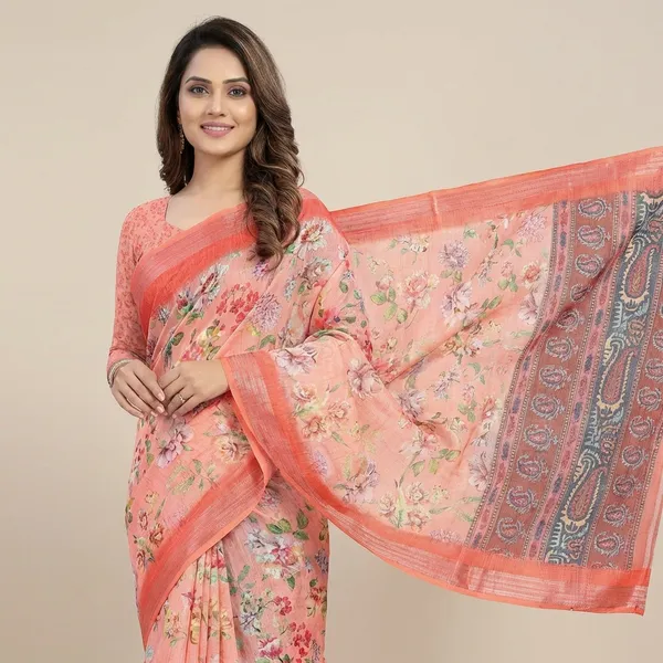 Peach_Linen_Saree_For_Women