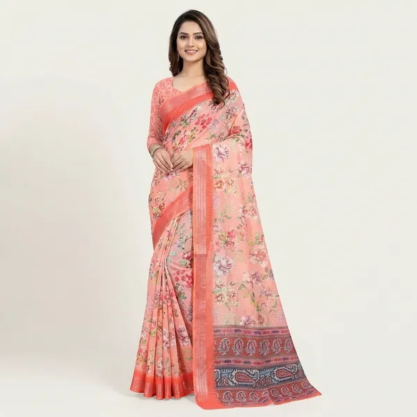 Peach_Linen_Saree_For_Women