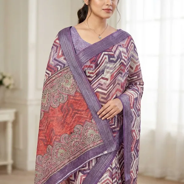 Purple_And_Rust_Linen_Saree_For_Women