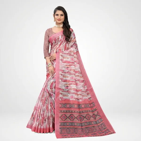 Pink_And_Brown_Linen_Saree_For_Women