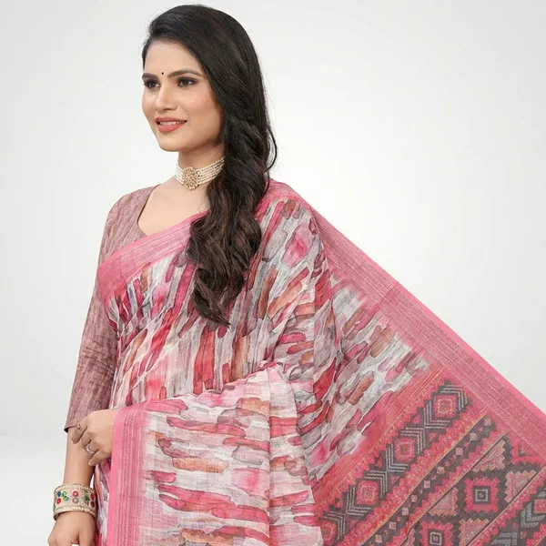 Pink_And_Brown_Linen_Saree_For_Women