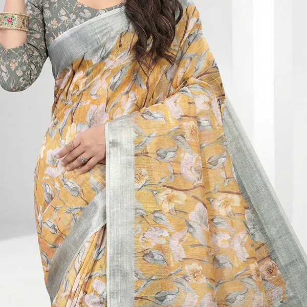 Yellow_And_Grey_Linen_Saree_For_Women