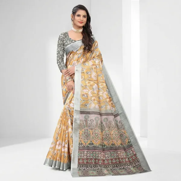Yellow_And_Grey_Linen_Saree_For_Women