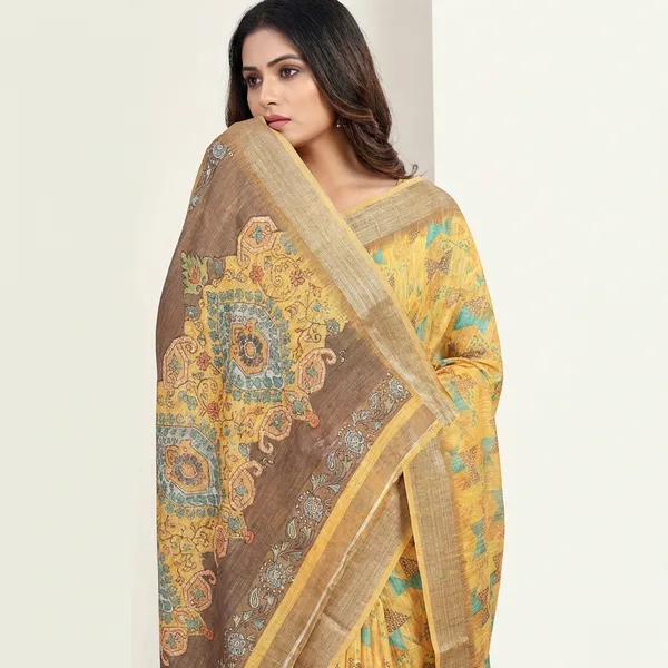 Mustard_Linen_Saree_For_Women