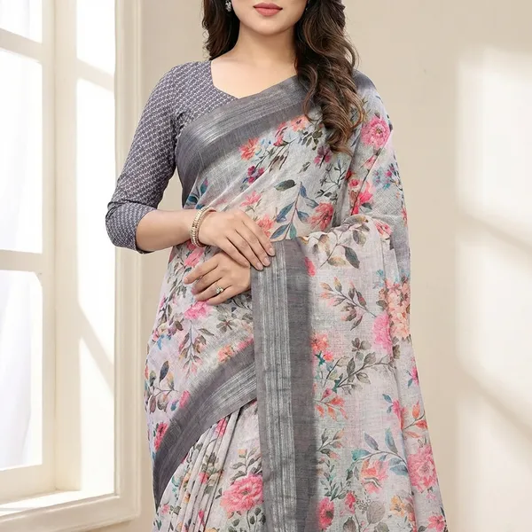 Silver_Linen_Saree_For_Women