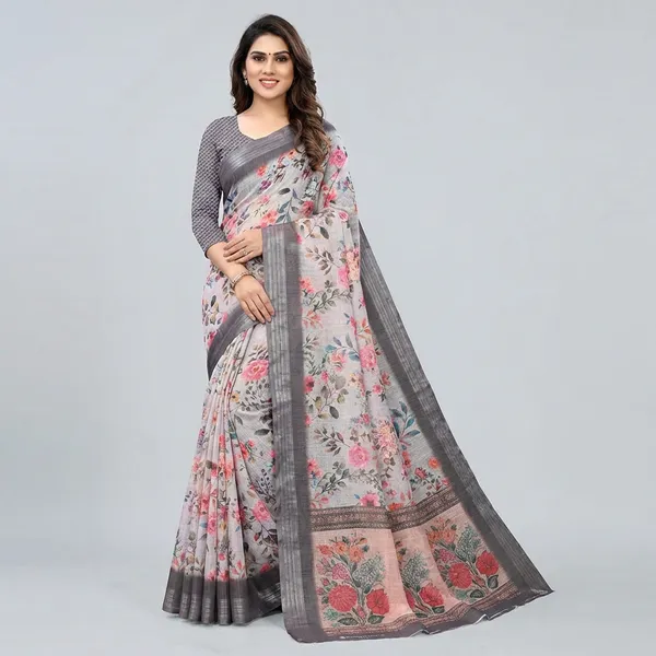 Silver_Linen_Saree_For_Women