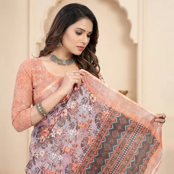 Peach_Linen_Saree_For_Women