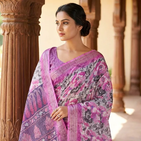 Fuchsia_Linen_Saree_For_Women