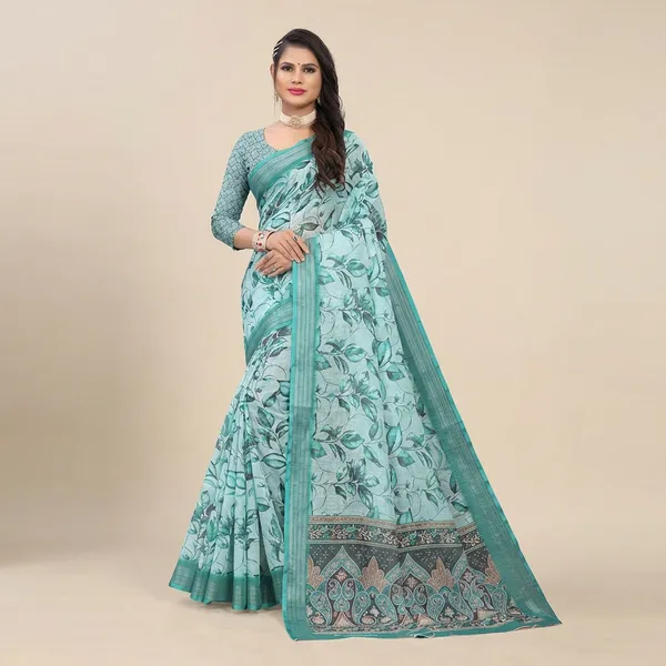 Emerald_Green_Linen_Saree_For_Women