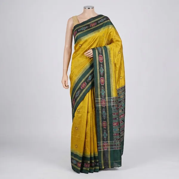 Yellow_And_Green_Cotton_Silk_Saree_For_Women