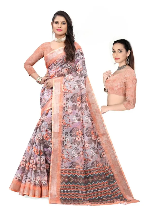Peach_Linen_Saree_For_Women