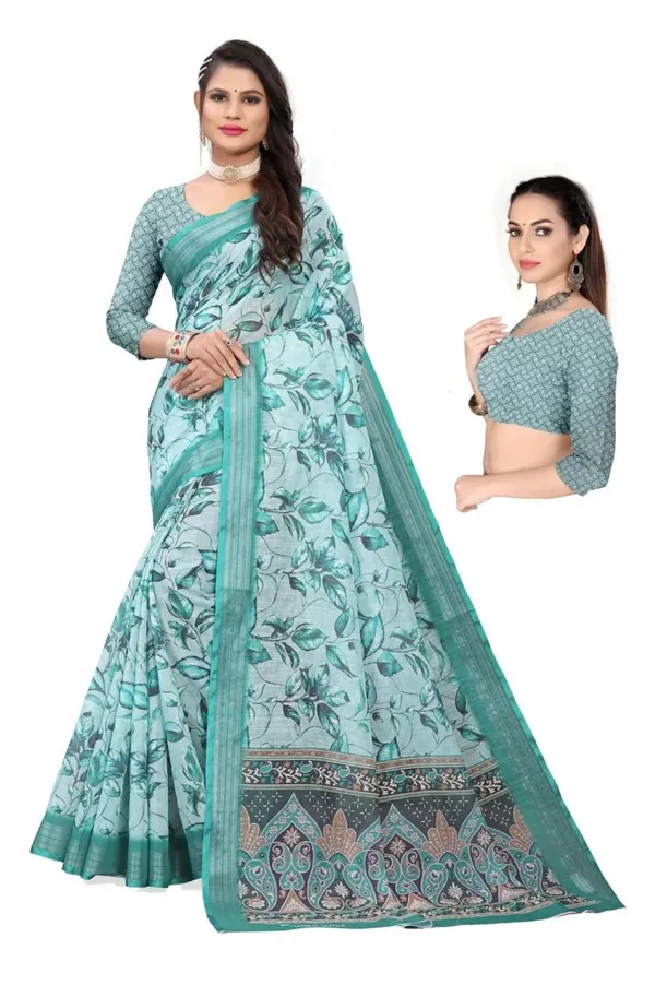 Emerald_Green_Linen_Saree_For_Women