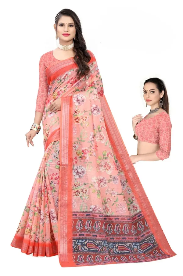 Peach_Linen_Saree_For_Women