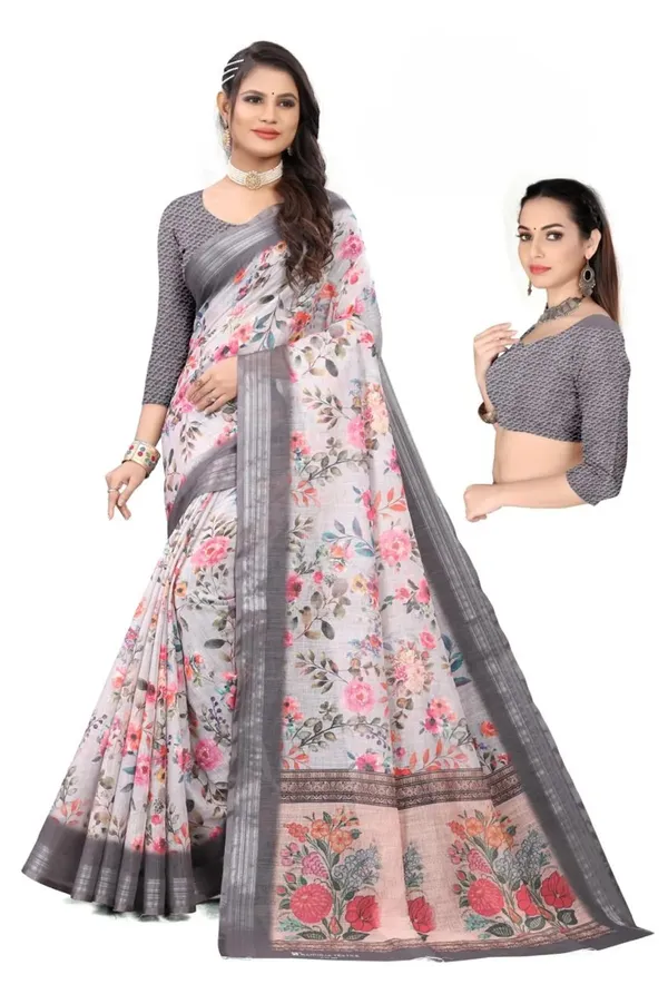 Silver_Linen_Saree_For_Women