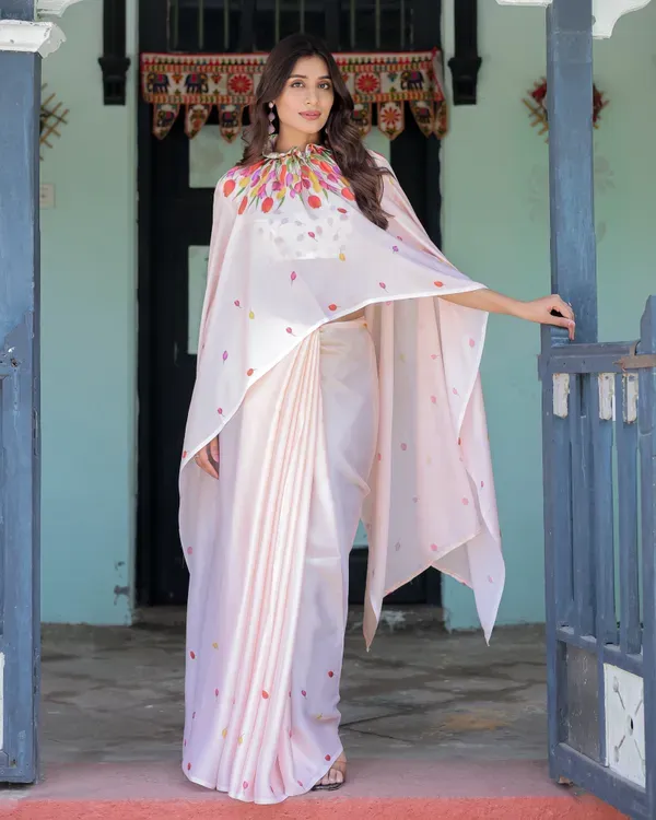 Peach_Pink_Satin_Georgette_Saree_For_Women