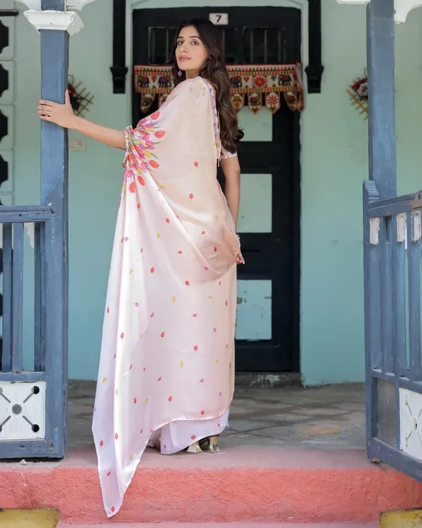 Peach_Pink_Satin_Georgette_Saree_For_Women
